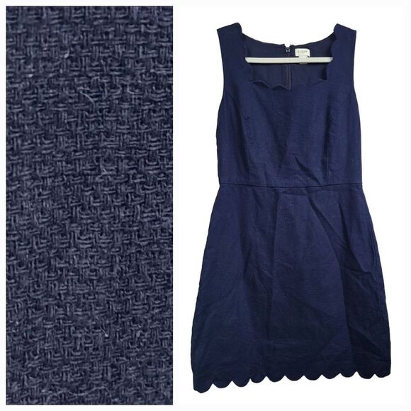 J.Crew Scalloped Basketweave Navy Blue Sleeveless Tank Dress Fit & Flare Size 8 - Picture 12 of 12